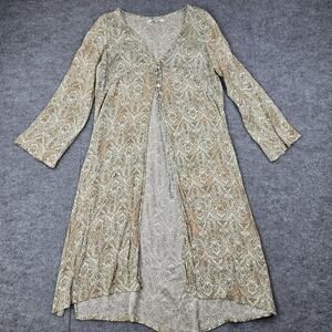 Gypsy Junkies Kimono Duster Women S/M Beige Paisley Boho Fairy Cottage Whimsical